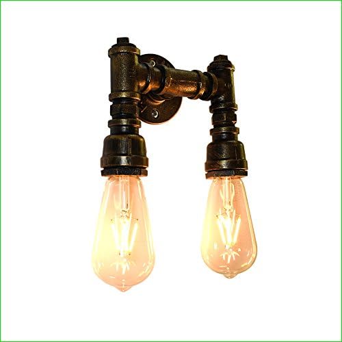 Vintage Metal Wall Lamp 2 Head Iron Water Pipe Light Wall Sconce Edison Retro Steampunk Industrial Light (Bulbs not included)