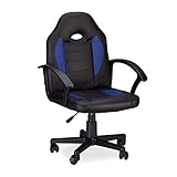 Relaxdays 10022875_45 Chaise Gamer Professionnel Fauteuil Gaming Jeux vidéos XR7 120 kg Racing Bureau PC 360°C, Bleu, 90 x 57 x 50 cm