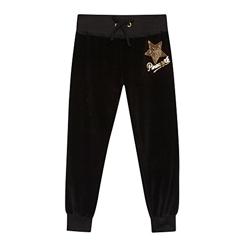 Pineapple Kids Girls' Black Velour Logo Jogging Bottoms Age 9-10