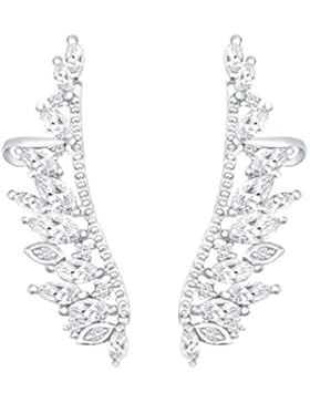 QUKE Damen Ohrklemme 925 Sterling Ear Cuff Ohrringe Vergoldet Zirkonia Silber Weiß
