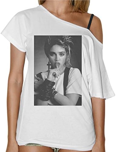 thedifferent T-Shirt Women Boat Neck Madonna Young Chupa Chups – White White Bianco Medium