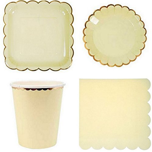 Polka Dot Sky Birthday Party Tableware Pack Paper Plates Cups Napkins Gold Foil Edge Vibrant Colours 8 Pack (Yellow)