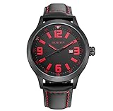XINLEE Herrenuhren Anzeige Anzeige Quarzwerk Leder Gürtel wasserdicht Quarzuhr, red