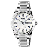 Easy Go Shopping Herren Leuchtwoche Kalenderuhr Herren Stahlgürtel Business Herren Quarz Uhr wasserdicht (Color : 1)