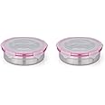 STEELLOCK Stainless Steel Container/Dabba with 4 Side Clip Lock see through Lid for Office & School Use/Food Grade/Air Tight/Easy to Carry/Leak Proof (SL-1501-2pcs X 1300 ml, Pink)