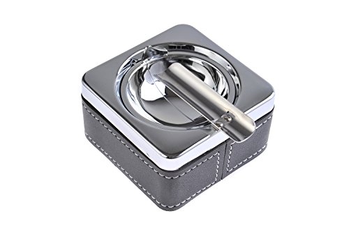 The Khan Outdoor & Lifestyle Company Cenicero de aleación de cinc y Cuero (Cubierta de Color Plateado), Mod. 834BF