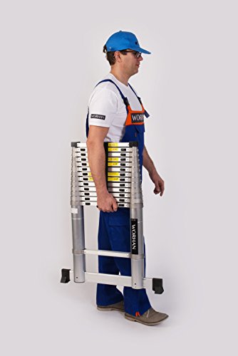 WORHAN® 4.4M TELESKOPLEITER MIT ALUMINIUMRINGEN ALULEITER ANLEGELEITER ALU TELESKOP LEITER MULTIFUNKTIONS LEITER MIT STABILISIERUNG 1AK4.4 (..4.4m) - 6