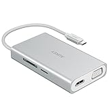 AUKEY Hub USB C HDMI 4k, Ethernet 1000 Mbps, Lettori SD e Micro SD, 2 Porte USB 3.1, Porta di Carica 100W e VGA in Alluminio Adattatore Multi-Porta USB C per MacBook Pro 2016 / 2017, iMac 2017 ecc.