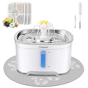 Comsmart Cat Water Fountain, Stainless Steel Intelligent Auto Power Off Pet Fountain Drinking Dog Water Fountain Recirculating 85 oz/2.5L Automatic Drinking Water Dispenser(Grey)