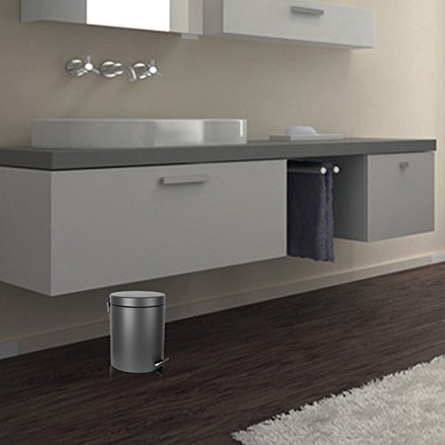 Mini Mülleimer für Badezimmer Büro mit Deckel Weiche Verschluss Verschluss, Anti-Fingerprint, 0,8 Gallonen / 3L (Grau) - 5
