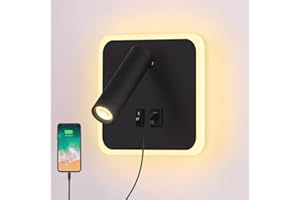 ERWEY Applique murale LED 8W lampe de lecture de chevet lumière de lit projecteur mural réglable (3W 4000K + 5W 3000K) avec port de charge USB