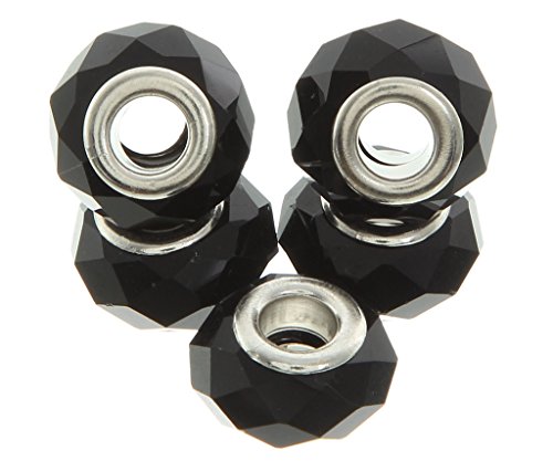 Preisvergleich Produktbild Aokeshen 20 Stück Schwarz Murano Bead aus klarem Kristall Glas Versilbert #9 x 14 mm --- Loose Pandora Chamilia für Beads Armbänder