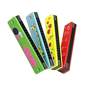 SALEEM HANDICRAFT Wooden Harmonica Colorful Kids Musical Instruments Toys Children Cartoon Pattern Wood Mouth Organ Random Color and Design (Pack of 1)