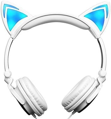 Cat Ear Headphone Foldable Stereo Wired Over Ear Kids Headphone Flashing Glowing Gaming Headphone with LED Light for PC Laptop Computer Mobile Phone