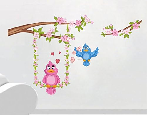 DreamKraftBirds Love Branch Flowers Wall Sticker Decal for Living and Kids Room Decor(PVC Vinyl, 68Cm X 114Cm)