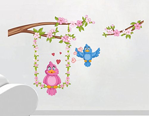 DreamKraftBirds Love Branch Flowers Wall Sticker Decal for Living and Kids Room Decor(PVC Vinyl, 68Cm X 114Cm)