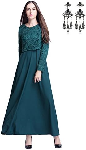 Modetrend Women's Muslim Lace Long Sleeves Maxi Ball Gown Dress Cocktail Evening Party Green XL