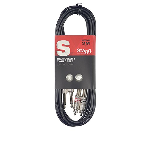 Stagg STC3PCM - Cable jack a RCA (3 m), color negro, negro