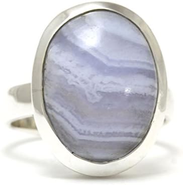 Natural Blue Lace Agate Gemstone Ring - SIZE: K 1/2 (inner diameter 16.33mm) 6g 925 Sterling Silver 1 piece available FREE Gift Box