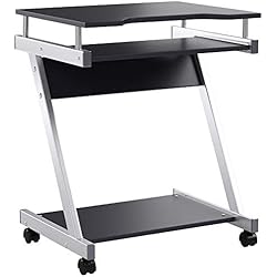 VASAGLE Bureau mobile, Table informatique avec Roulettes, Table d'ordinateur avec Support Clavier Coulissant, Montage simple, Stable, pour la maison et le bureau, Noir LCD811B