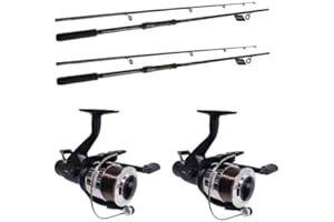 2 X CARP STALKER FISHING RODS 10FT 3PC AND 2 OAKWOOD B,T,R FISHING REELS + LINE