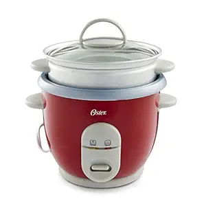 Oster 4722 3-Cup (Uncooked) 6-Cup (Cooked) Rice Cooker with Steaming Tray, Red