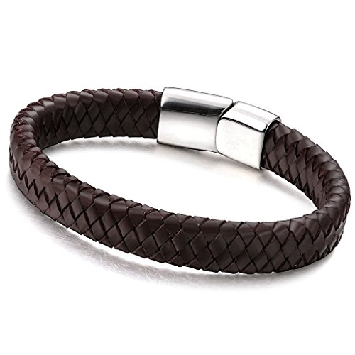 Jstyle Leder Armband Armreif Armkette Freundschaft Lederarmbänder Herren Armband Edelstahl Verschluss braun schwarz 21,5cm für Herren