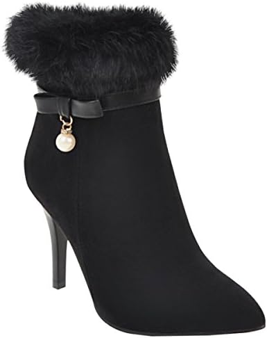 QVRGE Women's Autumn And Winter High-heeled Large Size Wedding Shoes,Black-35EU