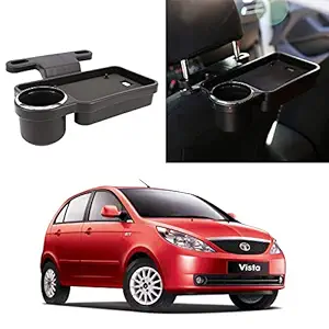 Oshotto Foldable Car Auto Headrest Rear Back Seat Table Drink Food Cup Tray Holder Compatible with Tata Vista/Bolt - Black