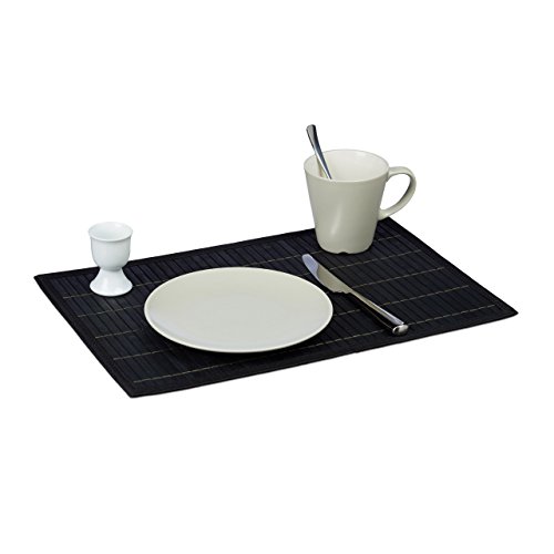 Relaxdays Tischset 6 teilig Platzdeckchen aus Bambus 6er Platzset mit rutschhemmender Unterseite 6 Tischmatten abwischbar Bambusmatte für den Esstisch 30 x 45 cm, schwarz - 2