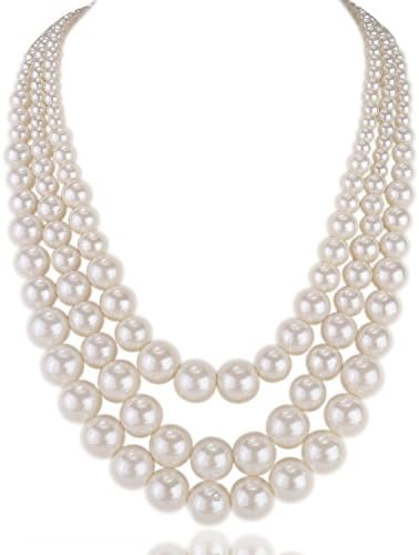 Kalse Resin White Simulated Pearl Multiple Strand 3 Layer Women Evening Choker Necklace