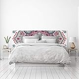 Fácil instalación. MEGADECOR Cabecero Cama PVC Decorativo Económico Diseño Mandala Rojo Verde Azul Fondo Blanco Varias Medidas (200 cm x 60 cm)