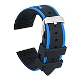 ULLCHRO Unisex Kautschuk Armband mit Gebürstete Edelstahl Silber Schnalle 22mm Schwarz Blau 1122lan