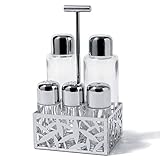 Diseñador: LPWK , Sansoni Marta Dimensiones : 11.5 cm x 9.3 cm - 21,6 cm conjunto h Servicio para aceite , vinagre, sal , pimienta y especias de inoxidable 18/10 , pulido brillante , y Glasbehaelter