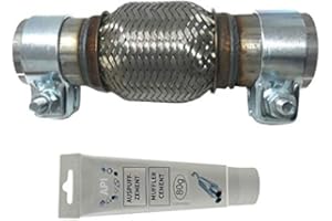 BLUETECH Tubo flessibile universale, in acciaio inox, interlock, 50x100 mm, con 2 fascette, montaggio senza saldatura, pezzo flessibile, tubo corrugato, tubo flessibile con montaggio/pasta di cemento, 150 g