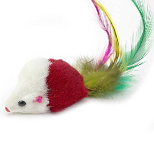 MMRM Furry Mäuseratten mit Feder-Endstück-Haustier-Katze jagt Spielzeug 2-Mengen - 2