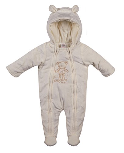 STYLE MIXX Baby Girls Boys Bear Hooded Ski Suit Snowsuit Pramsuit All In One Coat Jacket (3-6 MONTHS, CREAM TEDDY 15C209)