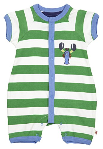 Piccalilly Organic Cotton Green Boys Stripe Lobster Short Sleeve Romper