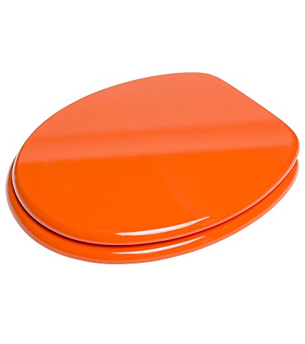WC Sitz mit Absenkautomatik, viele einfarbige WC Sitze zur Auswahl, hochwertige und stabile Qualität aus Holz (Orange) - 3