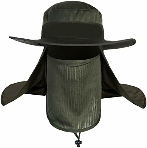 Summer 360° UV Protection Fishing Hat With Removable Neck&amp;Face Flap Cover For Cycling, Hiking, Hunting, Camping (Army green)