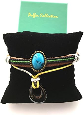 Puffer Collection - Adult and Youth Unisex Brown Leather Chain with Platium Plated Water Drop Buckle and Rhinestones Fashion Bracelet