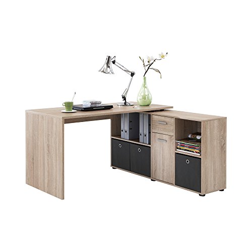 FMD 353-001_ei Lex Bureau Angulaire Réversible avec Quatre Compartiments Ouverts et Porte/Tiroir Bois Chêne 66,5 x 136 x 74 cm