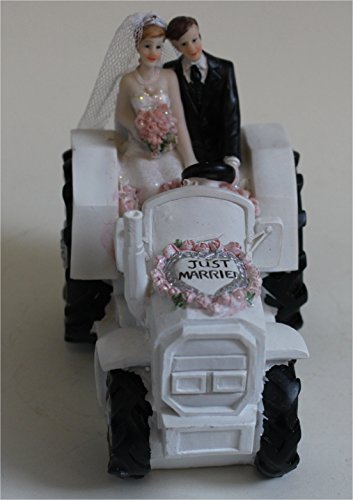 Hochzeitsfigur Brautpaar auf Traktor als Spardose in weiß Sparbüchse Brautpaar Paar Mann Frau auf Trecker Tortenfigur Hochzeitsgeschenk - 7