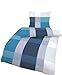 Produktbild Träumschön Bettwäsche 155x 220 Biber Reißverschluss Blau | Bettwäsche-Set Blau Karo Design | Biber Bettwäsche 155x220 2tlg | Kuschelige Bettwäsche