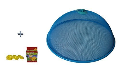 Fliegenhaube / Abdeckhaube / Lebensmittel - Haube aus Metall Ø 30 x 12 cm + Aktion 3er Set Wespenfalle von Conny Clever (blau)