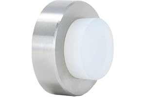 EVI Herrajes | Adhesive Door Stop | Wall-Mounted Handle Placement | 35 x 18 mm | Matte Stainless Steel | White Rubber | Anti-Impact Cushion | Adhesive or Screw | I-254/35-BAM.