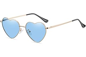 RUNHUIS Polarisiert Herzform Sonnenbrille Damen Herren Hippie Brille Vintage Liebe Sonnenbrille für Festival Party Gold Metallrahmen mit UV400