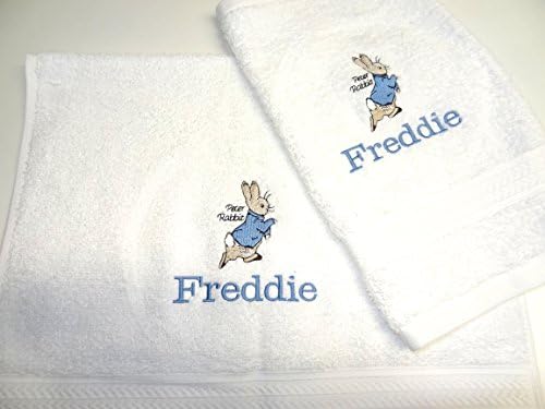 PERSONALISED BEATRIX POTTER - PETER RABBIT - HAND TOWEL AND FACE CLOTH SET - BEAUTIFULLY EMBROIDERED - QUICK DISPATCH