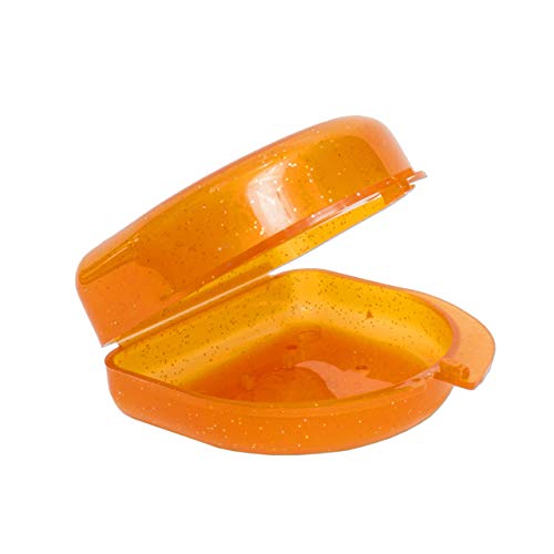 Estuche para Retenedor, Protector Bucal, Férulas, Dentaduras & Más Aparatos Dentales (Naranja con Escarcha)