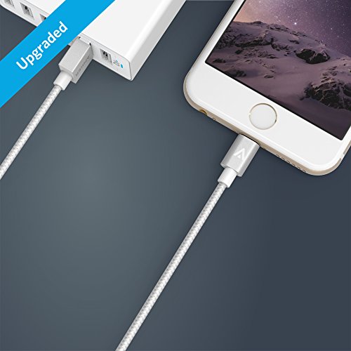 Anker 3ft Nylon Braided USB Cable with Lightning Connector [Apple MFi Certified] for iPhone X / 8 / 8 Plus / 7 / 7 plus / SE / 6 / 6 Plus/ 6s, iPad Air 2, iPad Pro and More (Silver)
